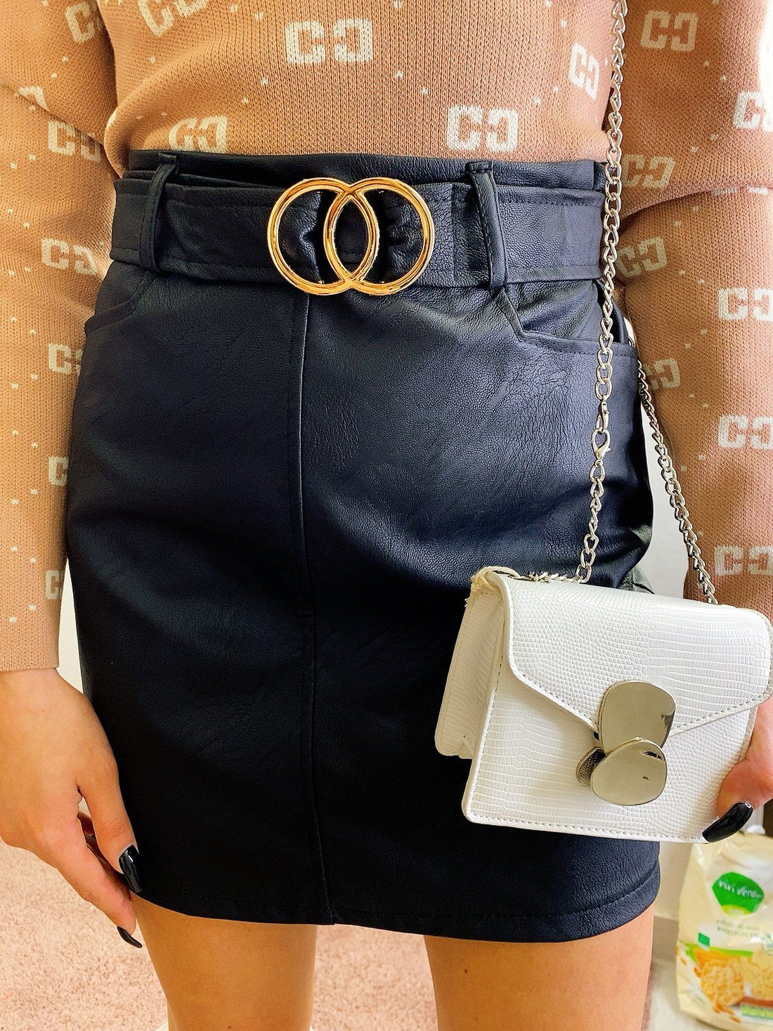 Gonna in ecopelle con cintura - R.a. Boutique 