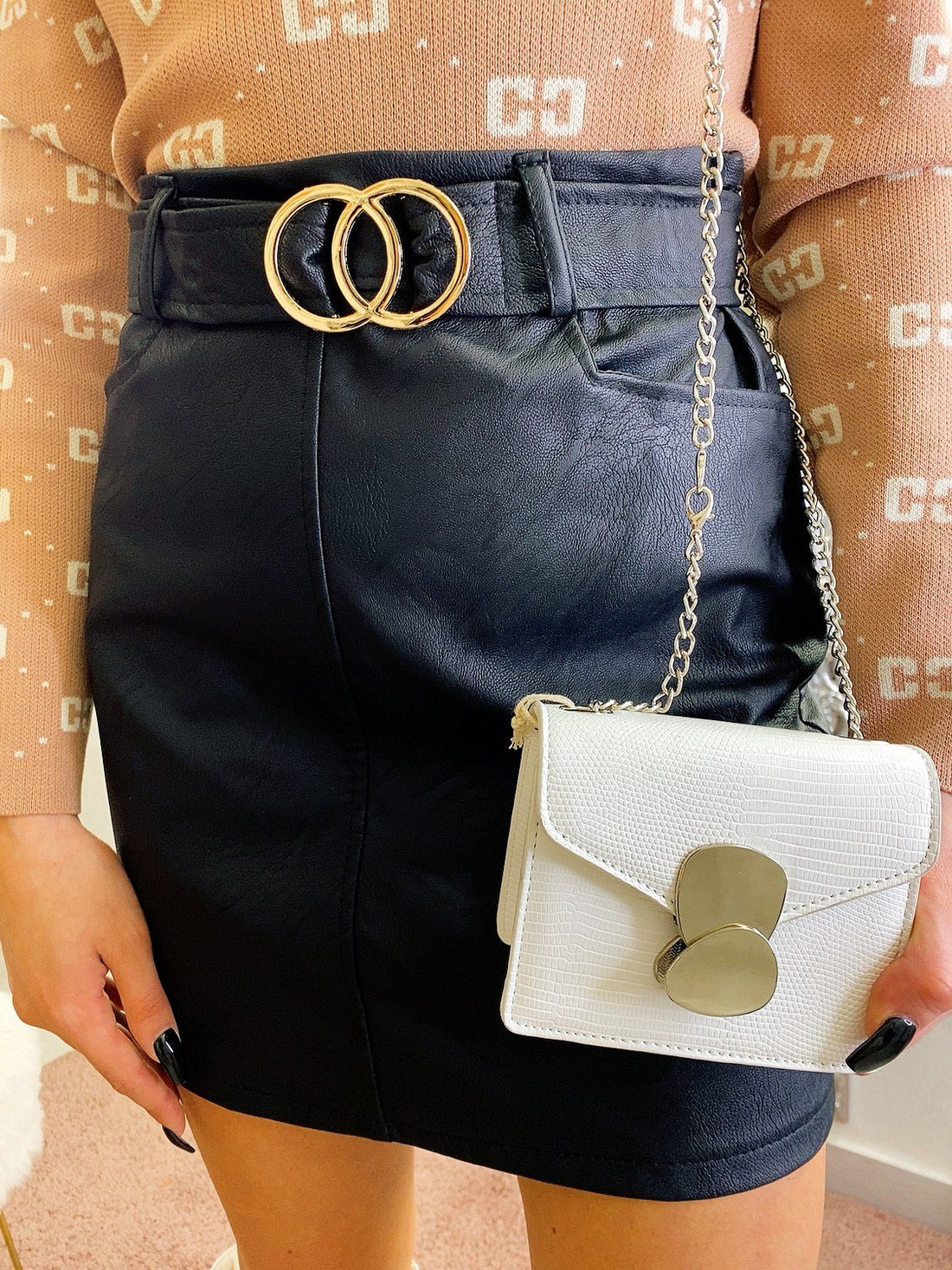 Gonna in ecopelle con cintura - R.a. Boutique 