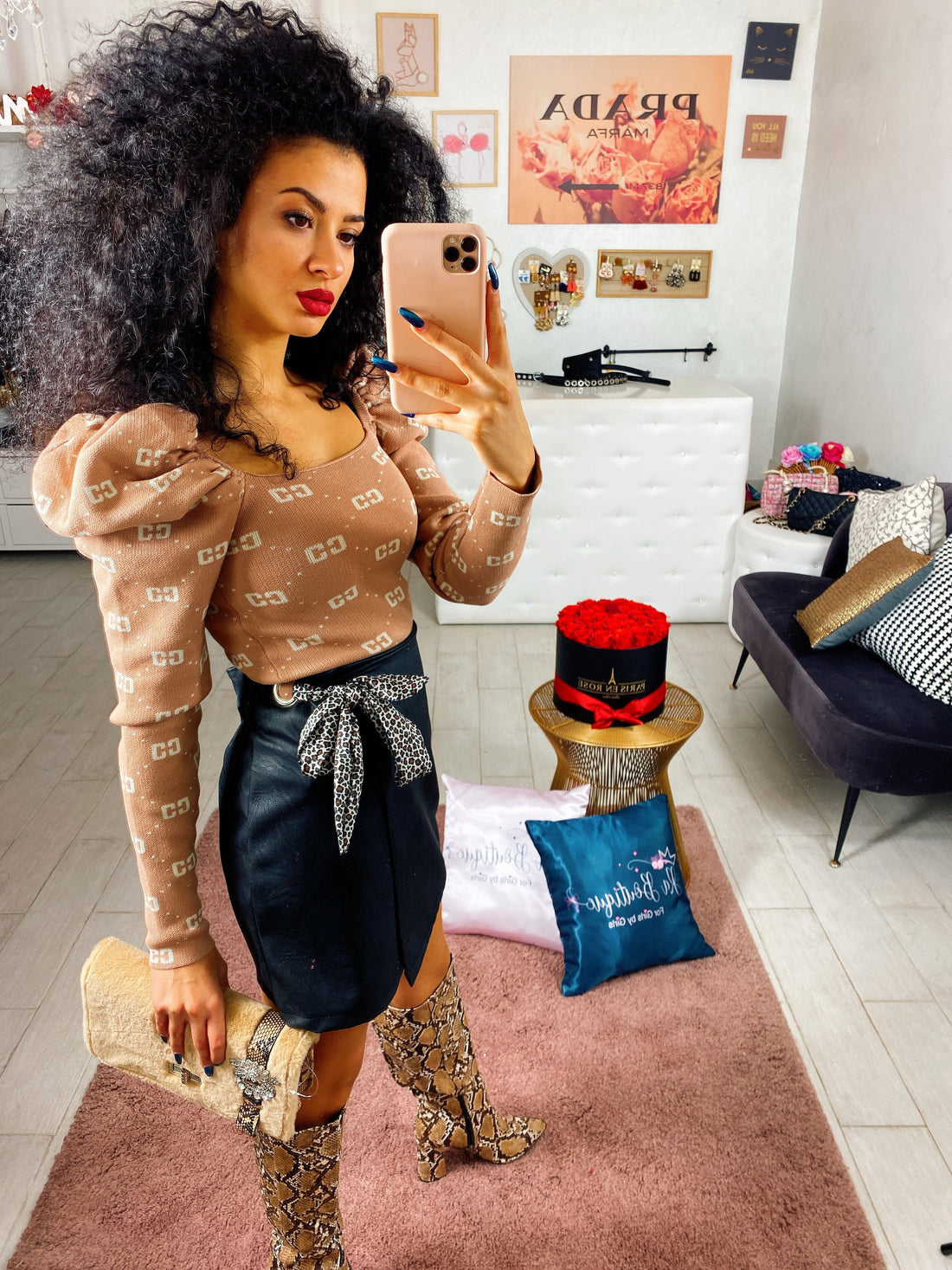 Gonna in ecopelle con fiocco maculato - R.a. Boutique 