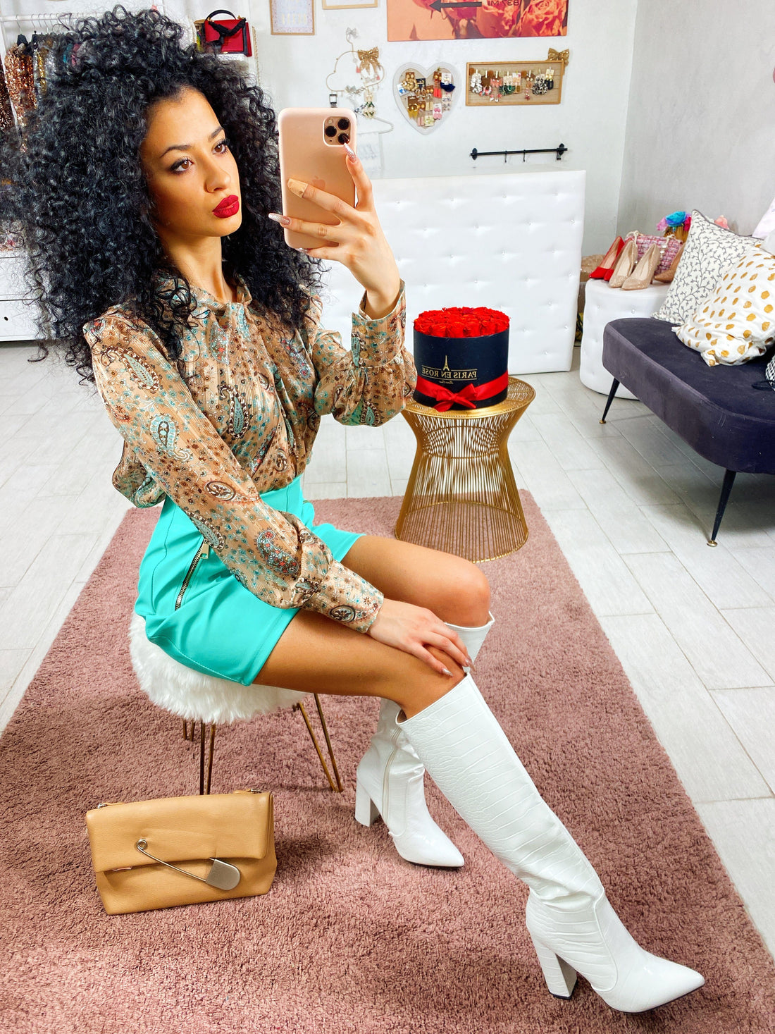 Gonna in ecopelle verde acqua - R.a. Boutique 