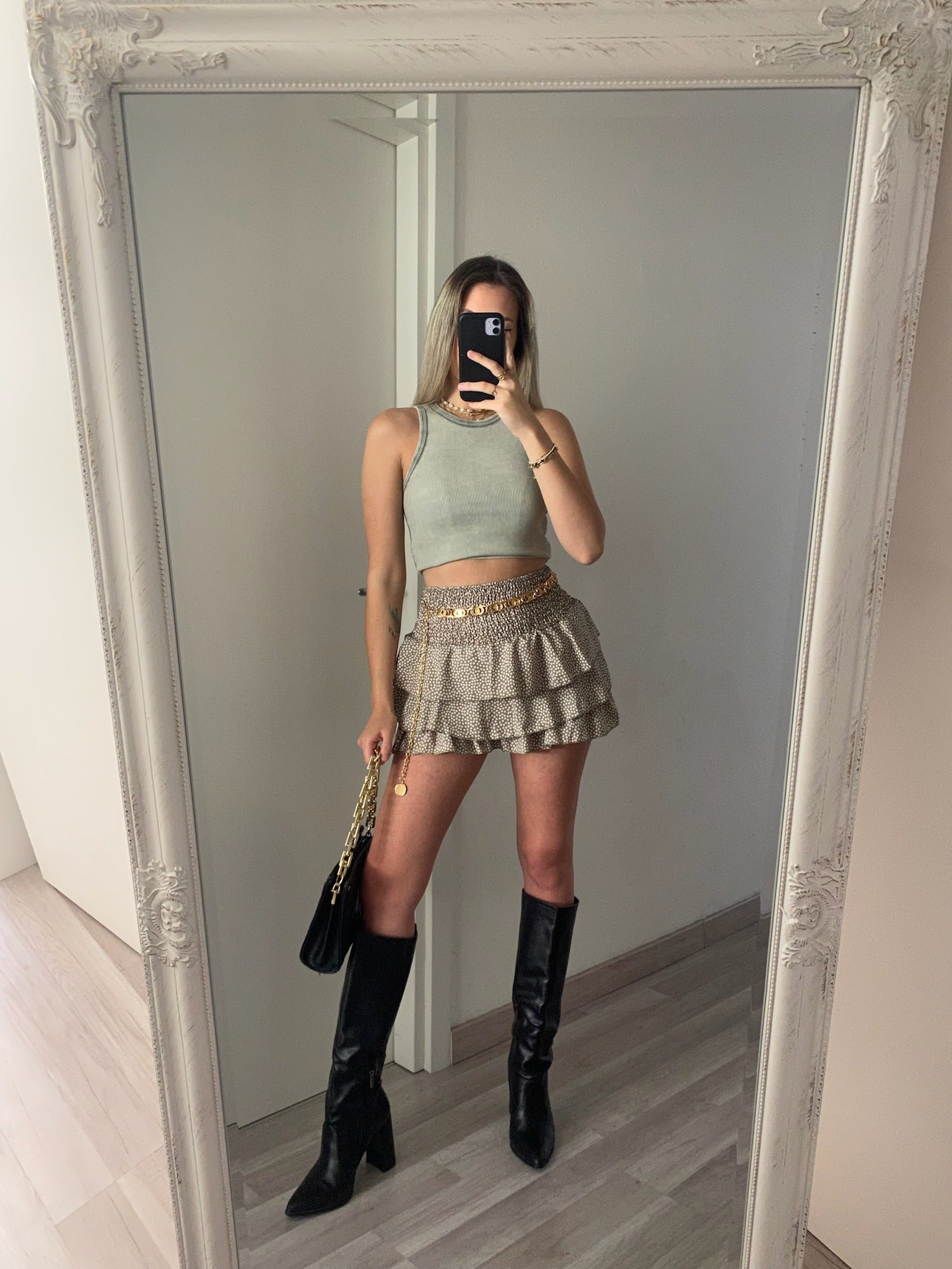 Top a costine verde militare sfumato - R.a. Boutique 