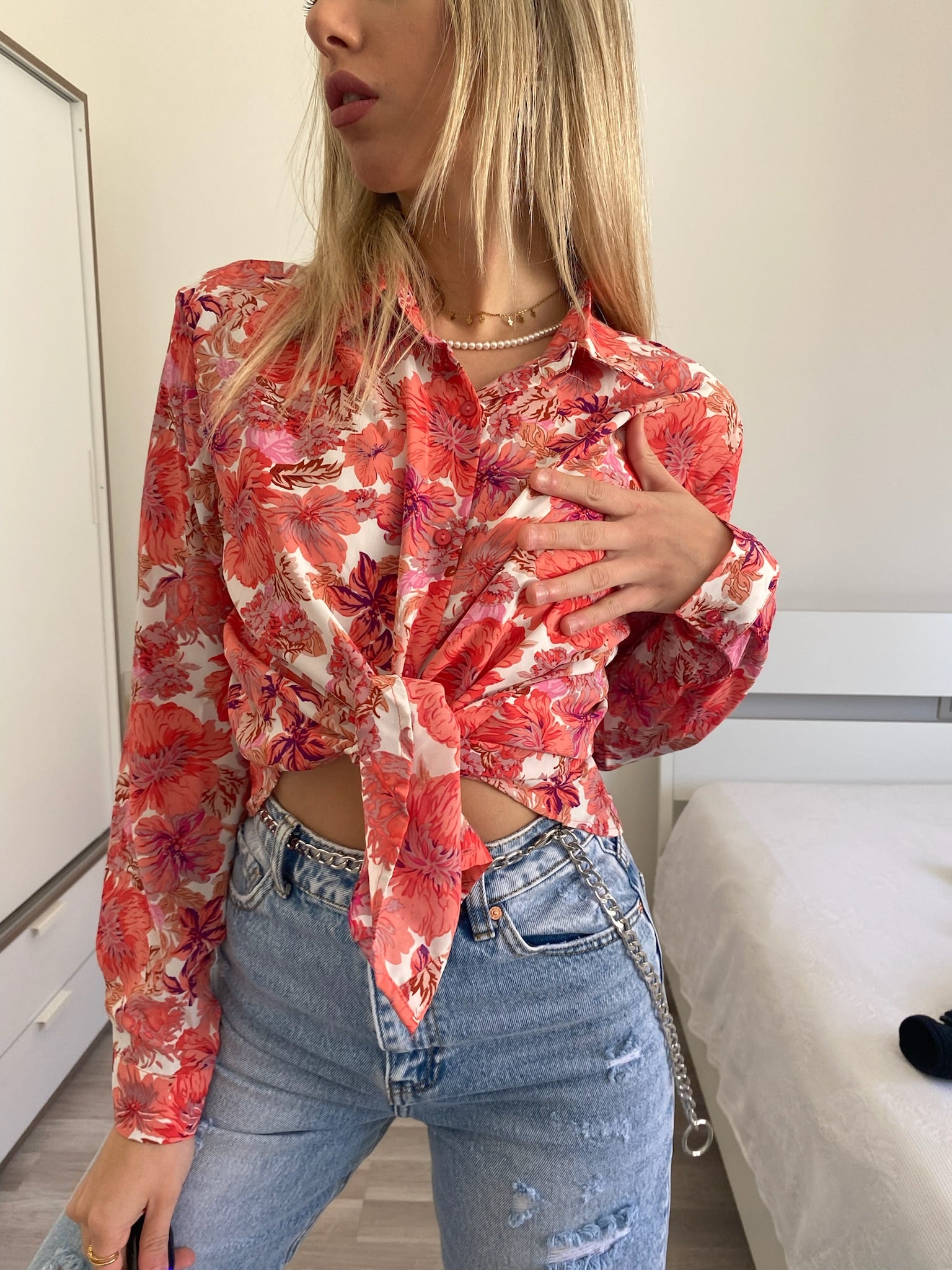 Camicia floreale corallo - R.a. Boutique 