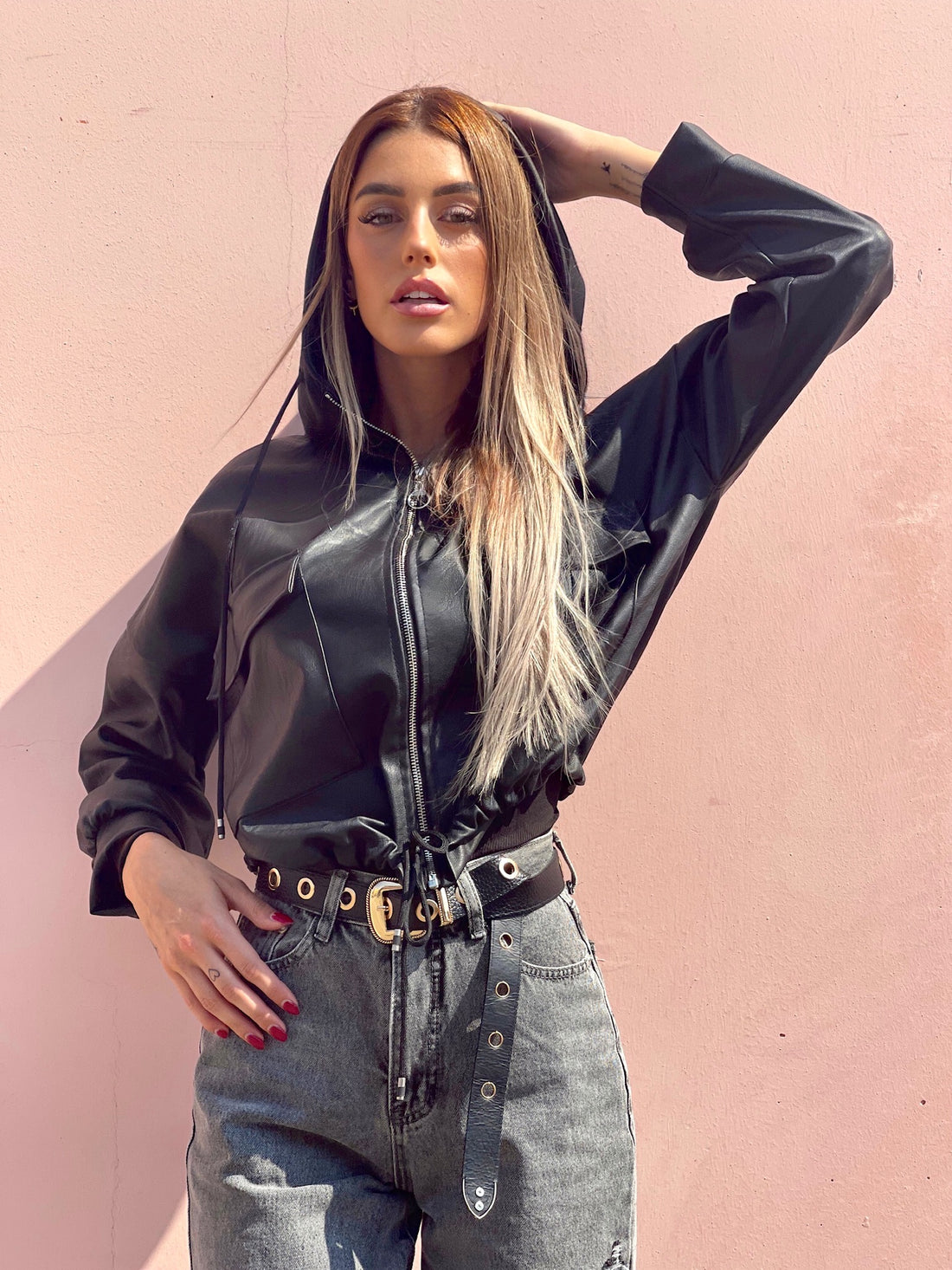 Giubbino in eco pelle nero - R.a. Boutique 