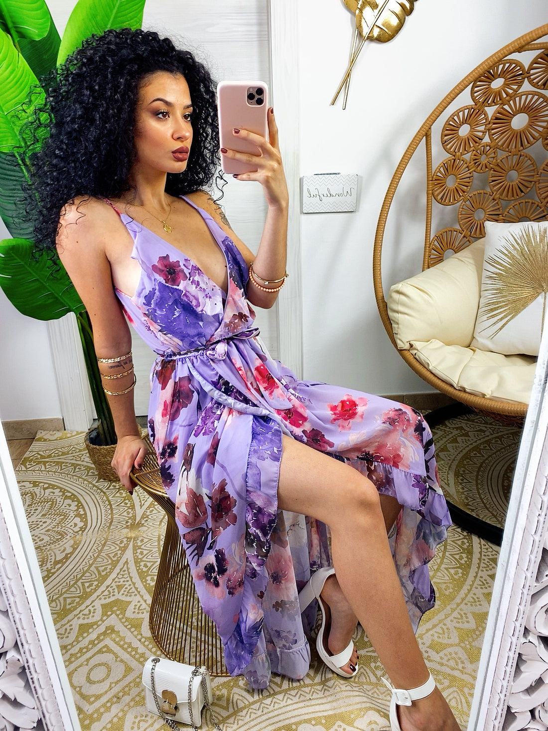 Abito con gonna asimmetrica e fiorellini lilla - R.a. Boutique 