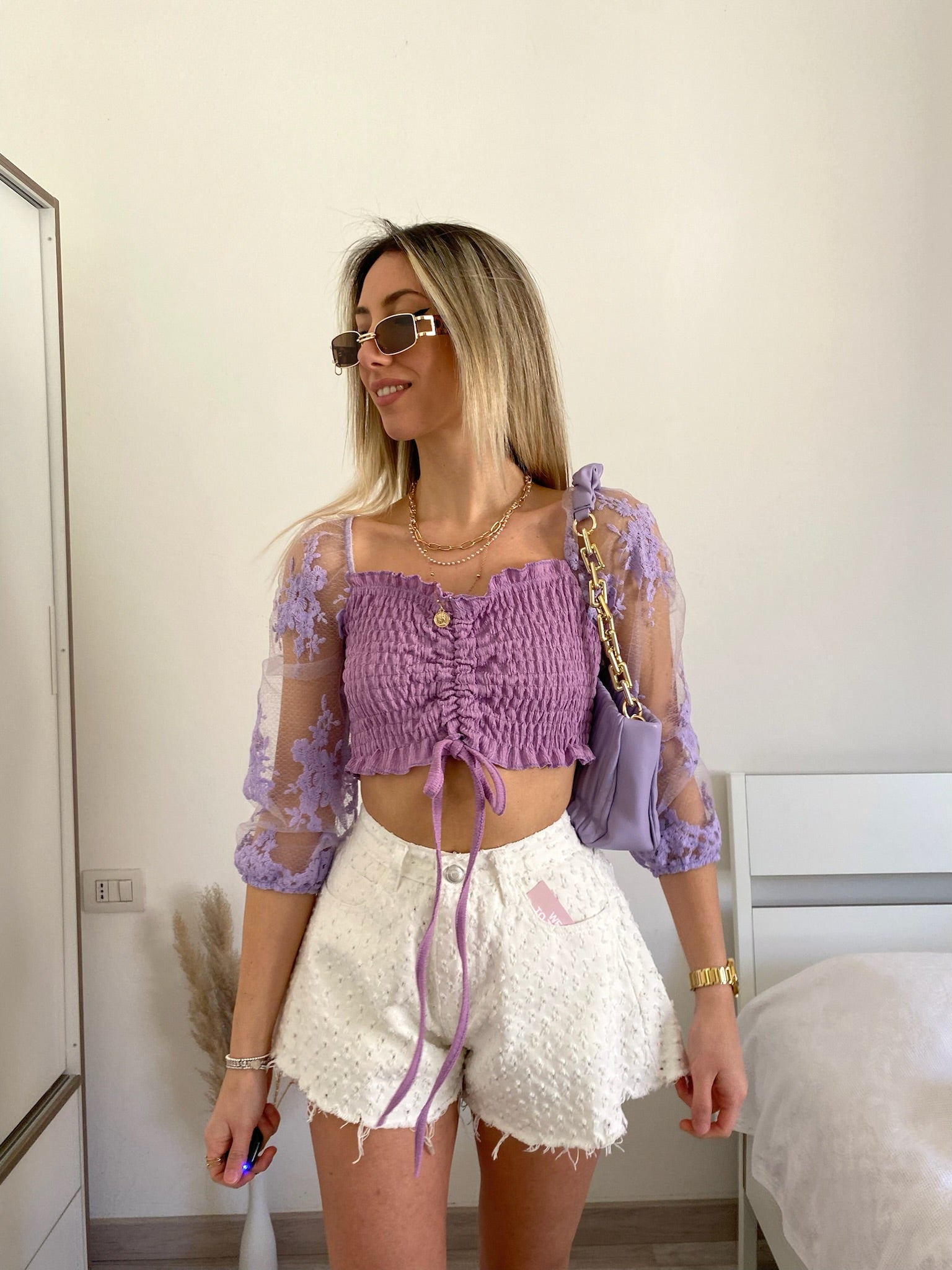 Top lilla manica velata - R.a. Boutique 