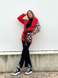 Cardigan con frange e cintura rosso - R.a. Boutique 