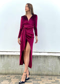 Abito lungo in velluto con maxi spacco Bordeaux - R.a. Boutique 