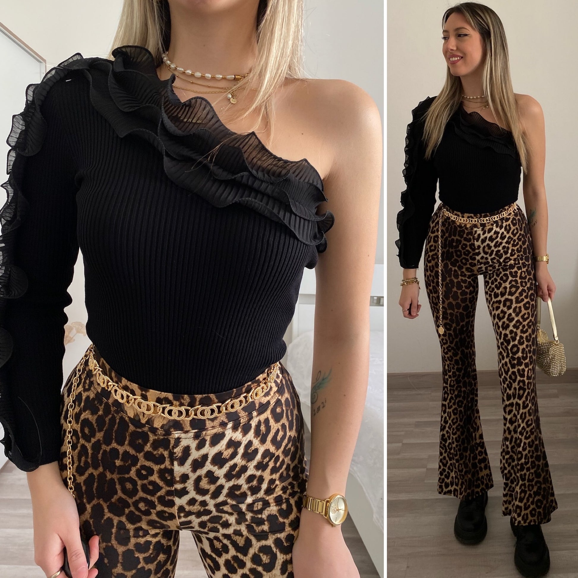 Body monospalla nero con Rouches - R.a. Boutique 