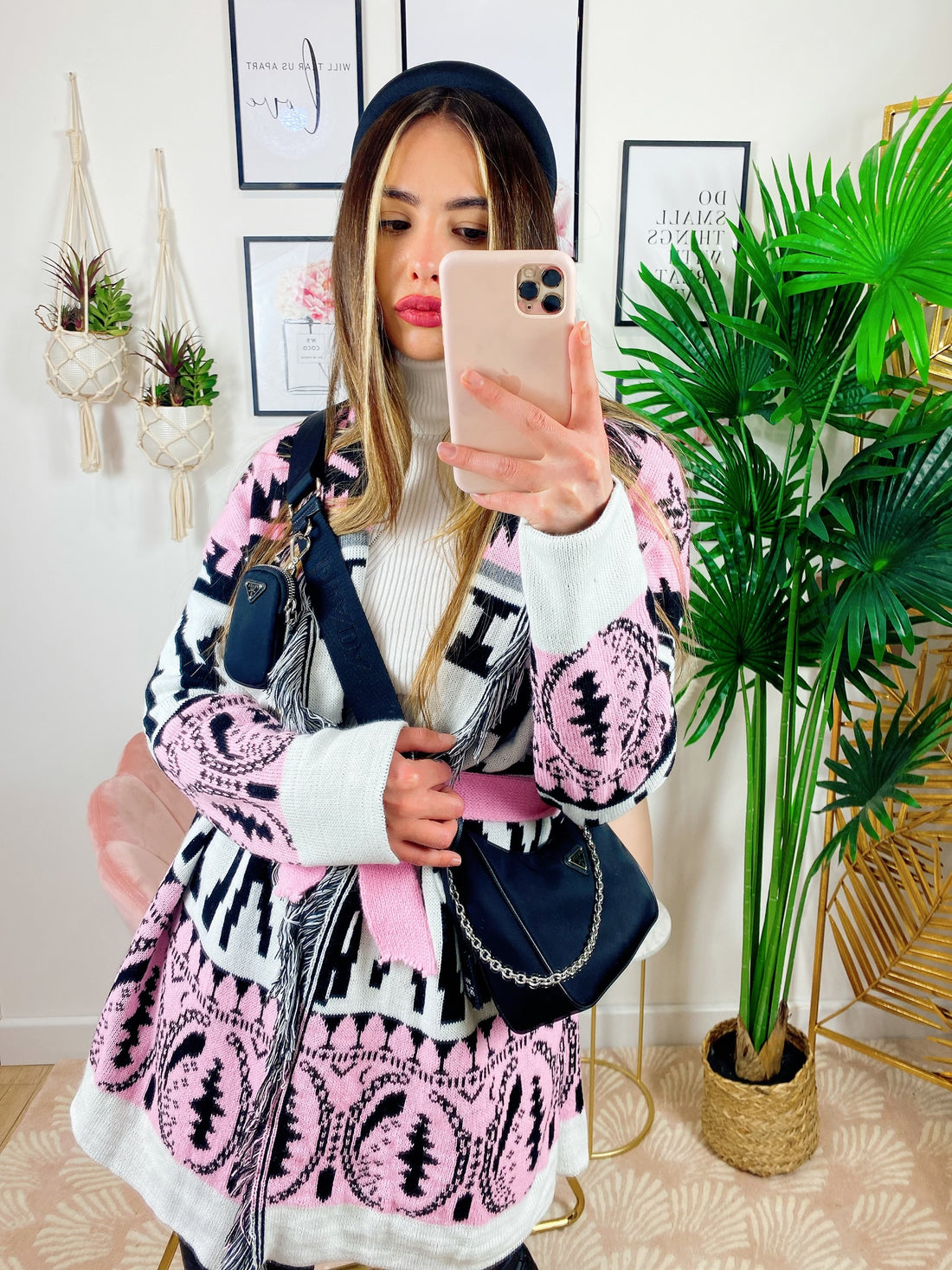 Cardigan Rosa Angel con frange e cinta - R.a. Boutique 