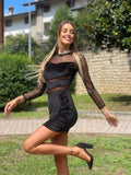 Abito in velluto nero con trasparenze - R.a. Boutique 