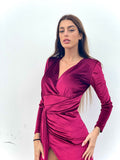 Abito lungo in velluto con maxi spacco Bordeaux - R.a. Boutique 