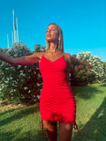 Abito con arricciature e catene rosso - R.a. Boutique 