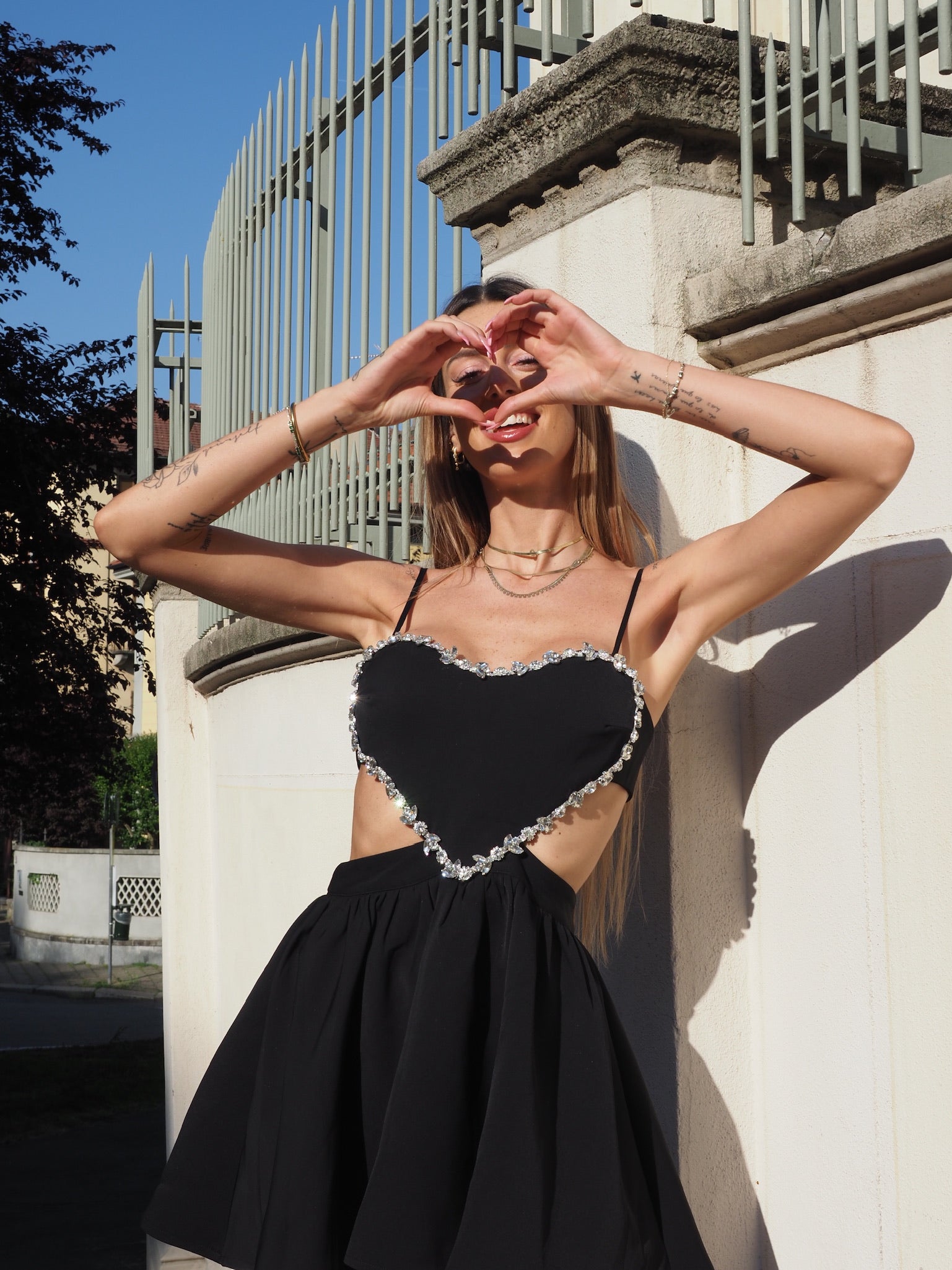 Abito nero con cuore e strass - R.a. Boutique 