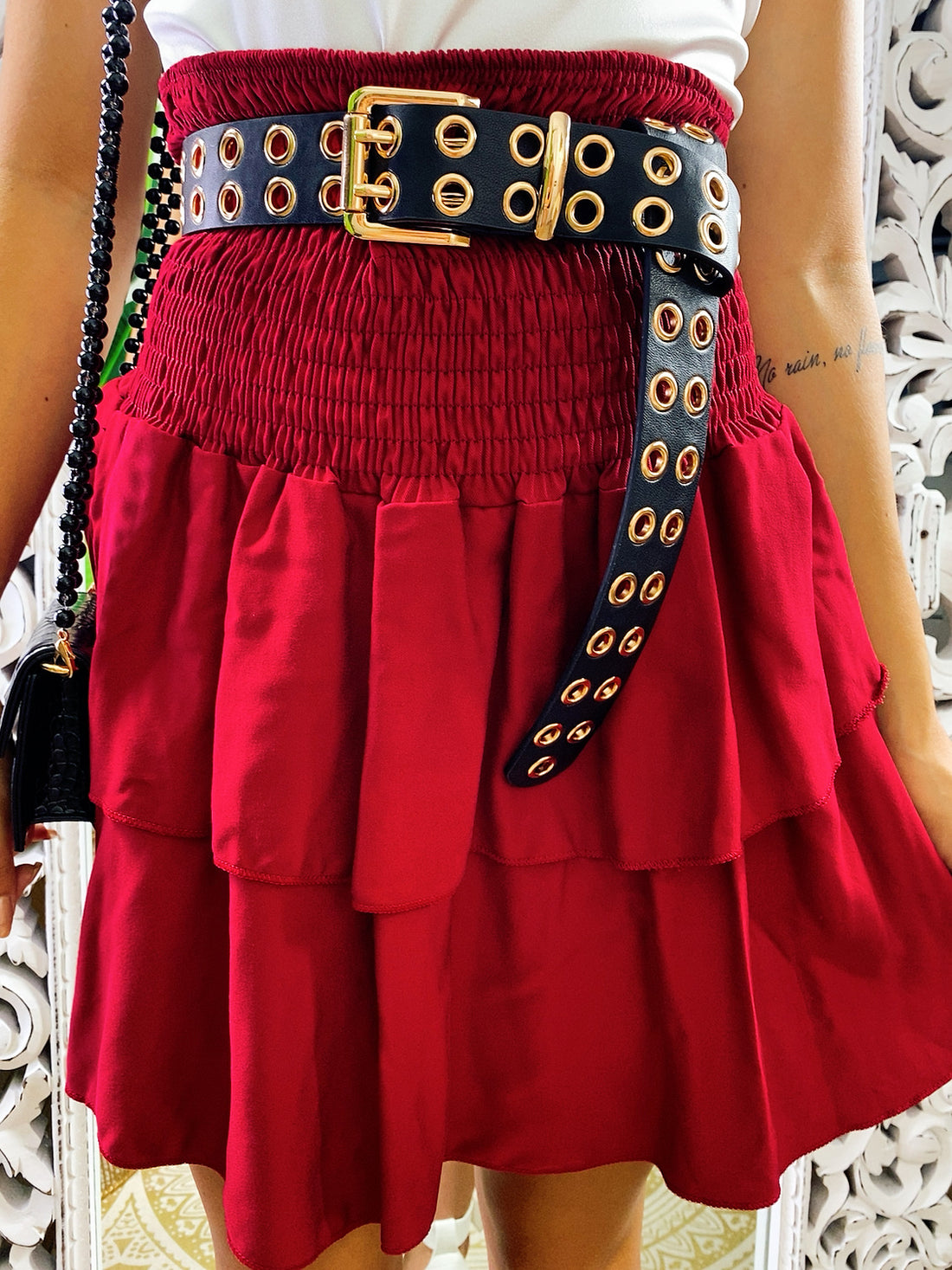 Gonna a balze bordeaux con elastico - R.a. Boutique 