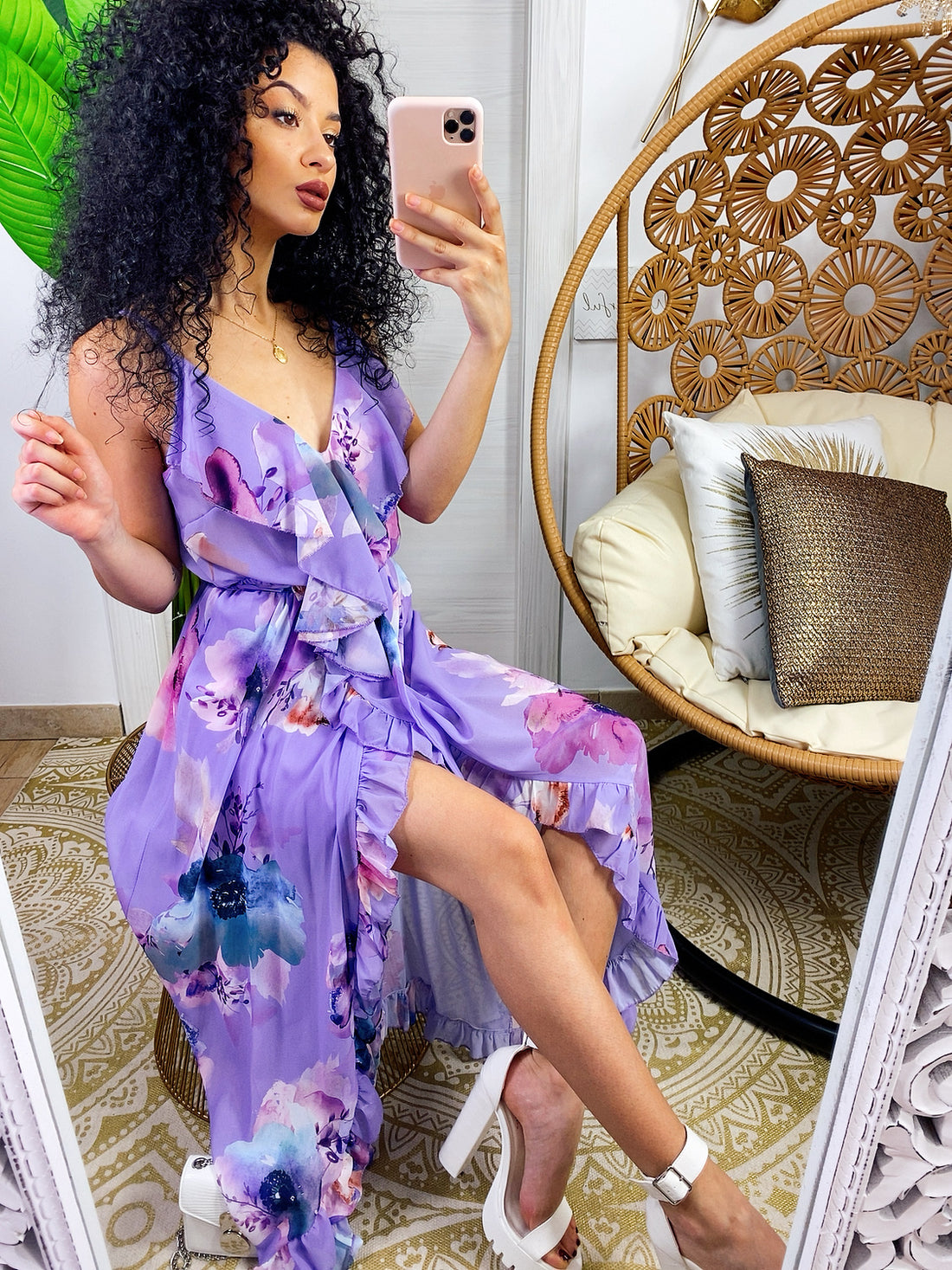 Abito con gonna asimmetrica e fiorellini lilla - R.a. Boutique 