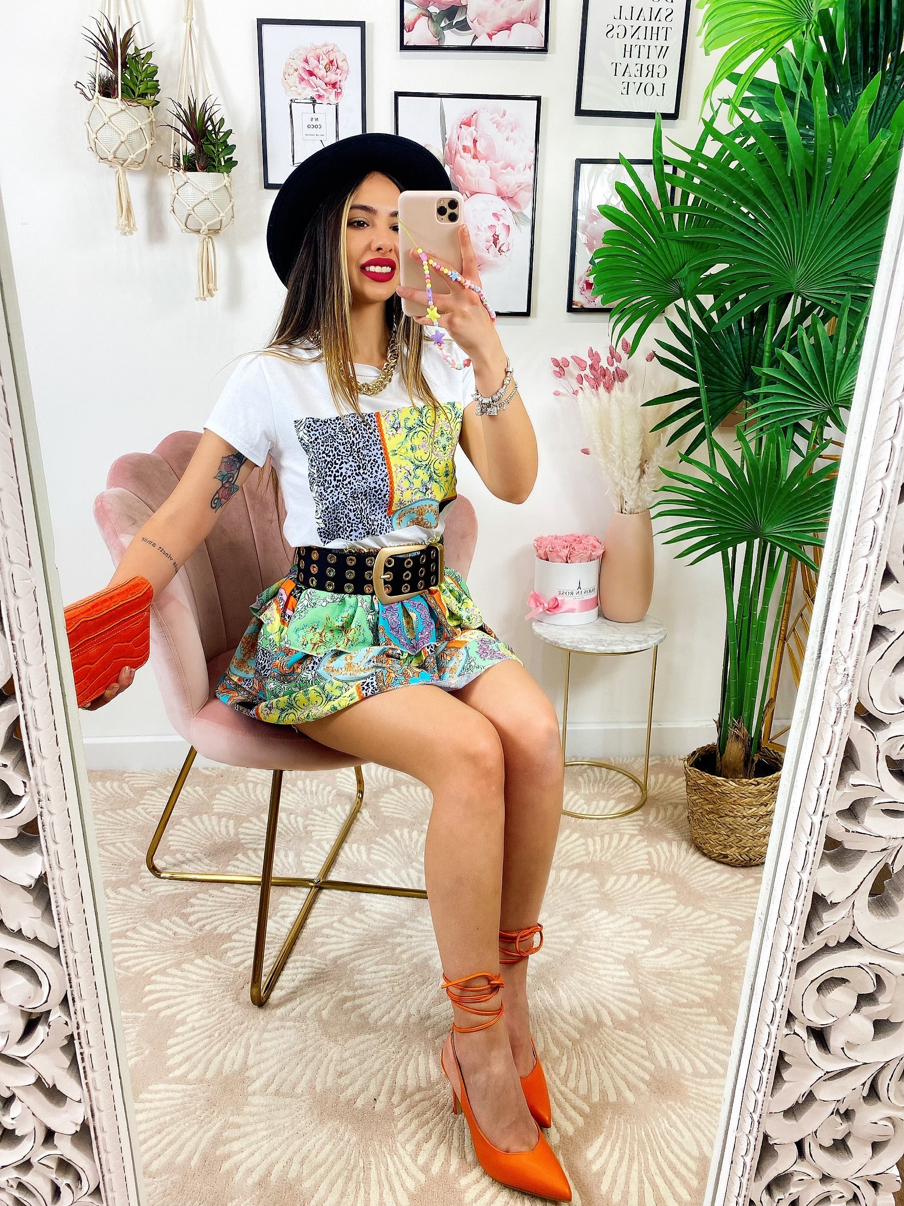 Completo etnico gonna e t-shirt base verde - R.a. Boutique 