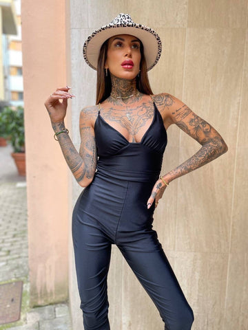 Tuta nera aderente spalline catena - R.a. Boutique 