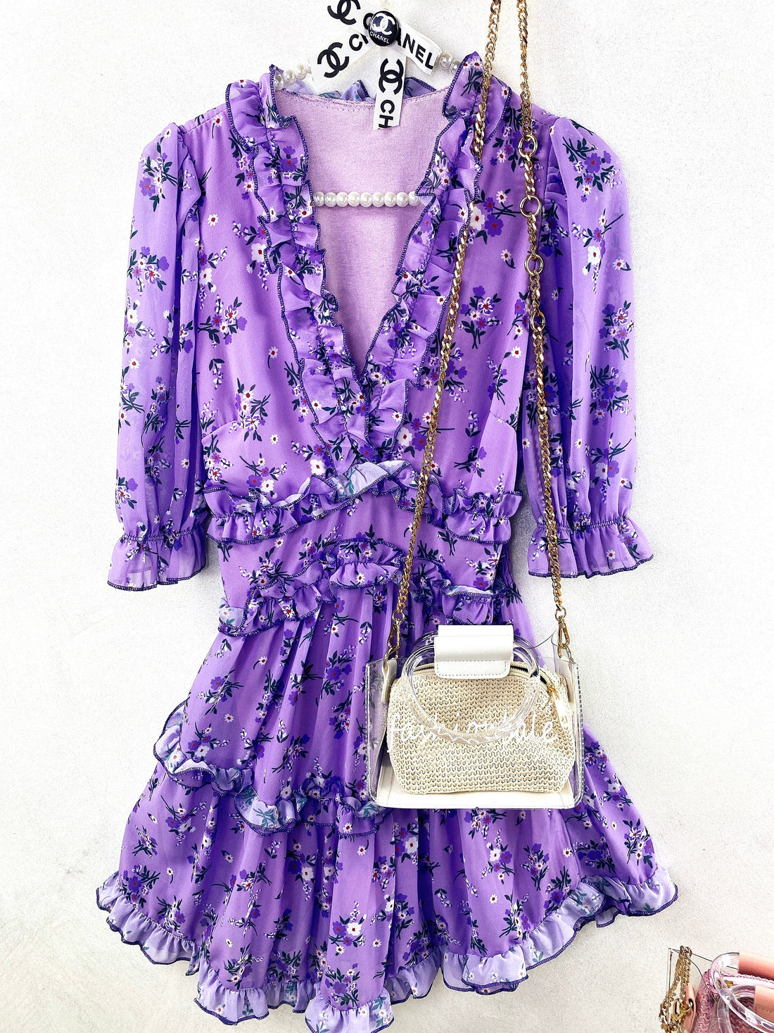 Abito a fiori con balza lilla - R.a. Boutique 