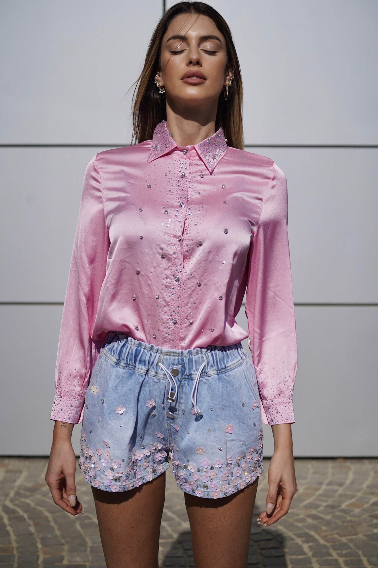 Camicia rosa con strass - R.a. Boutique 