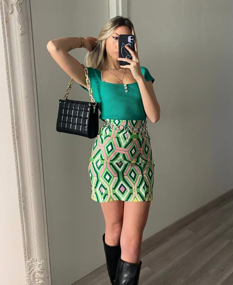 Maglioncino crop verde bottoni a cuori - R.a. Boutique 