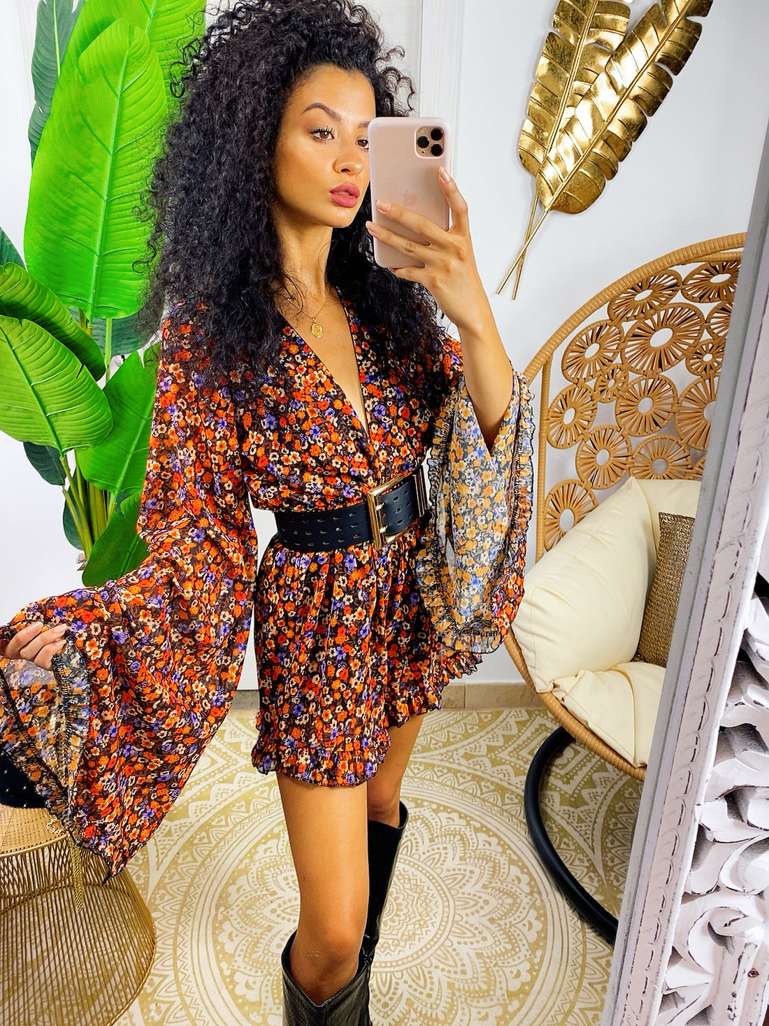 Tutina manica larga fiorellini arancio/viola - R.a. Boutique 