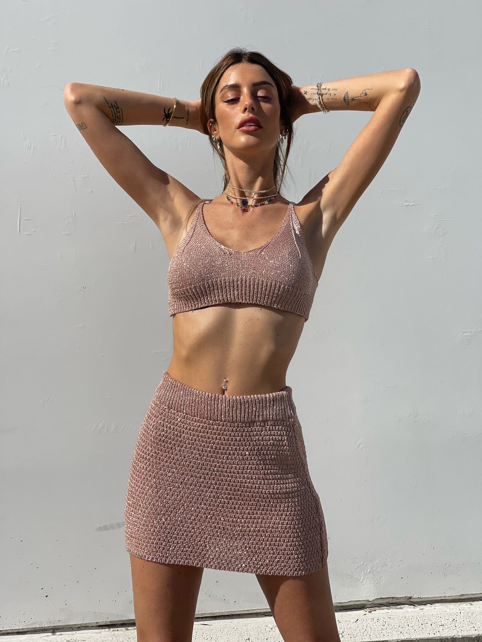 Completo top e gonna corta rosa gold - R.a. Boutique 