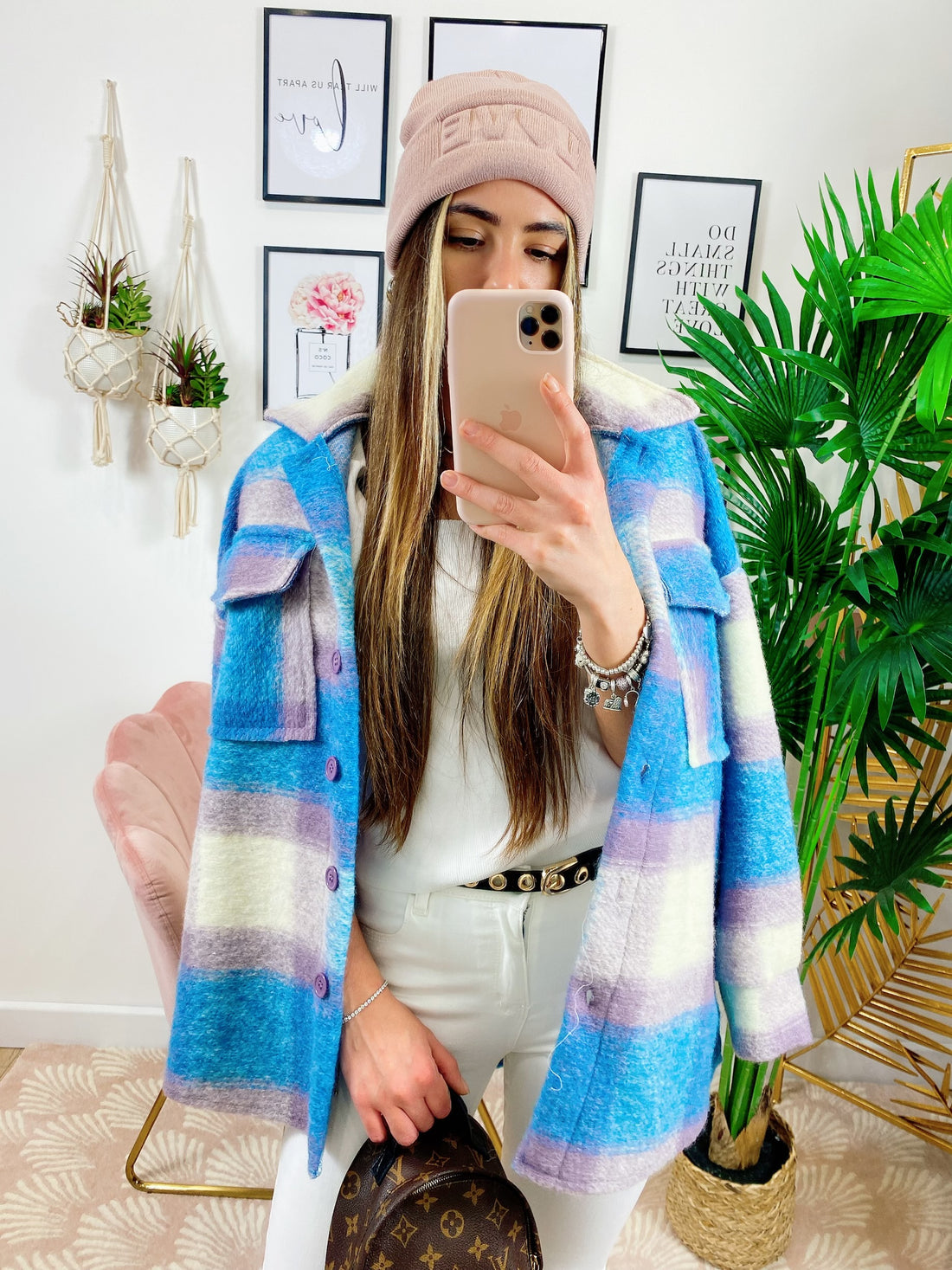 Giacca a quadri Azzurra/Lilla con frange - R.a. Boutique 