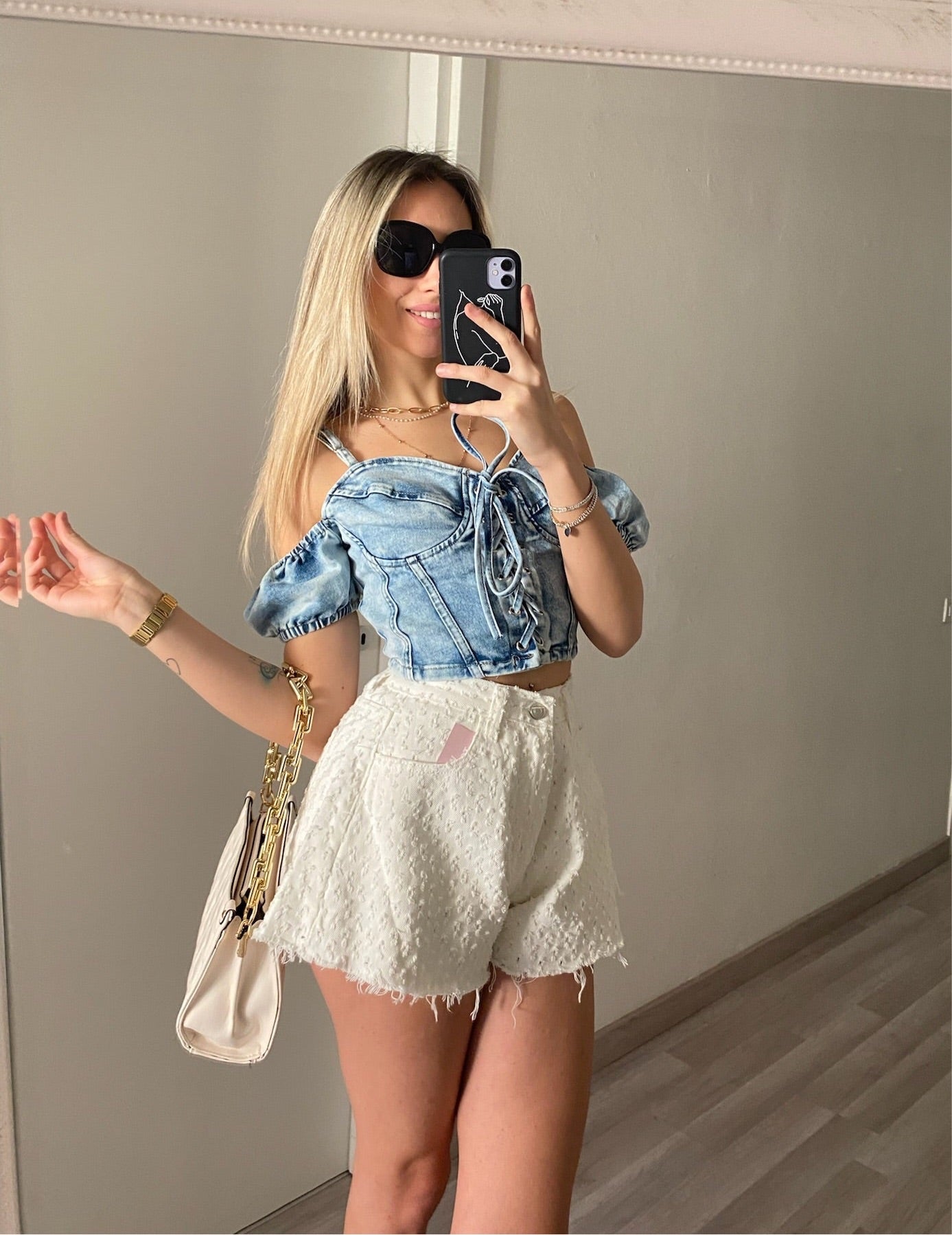 Top in jeans con manichina - R.a. Boutique 