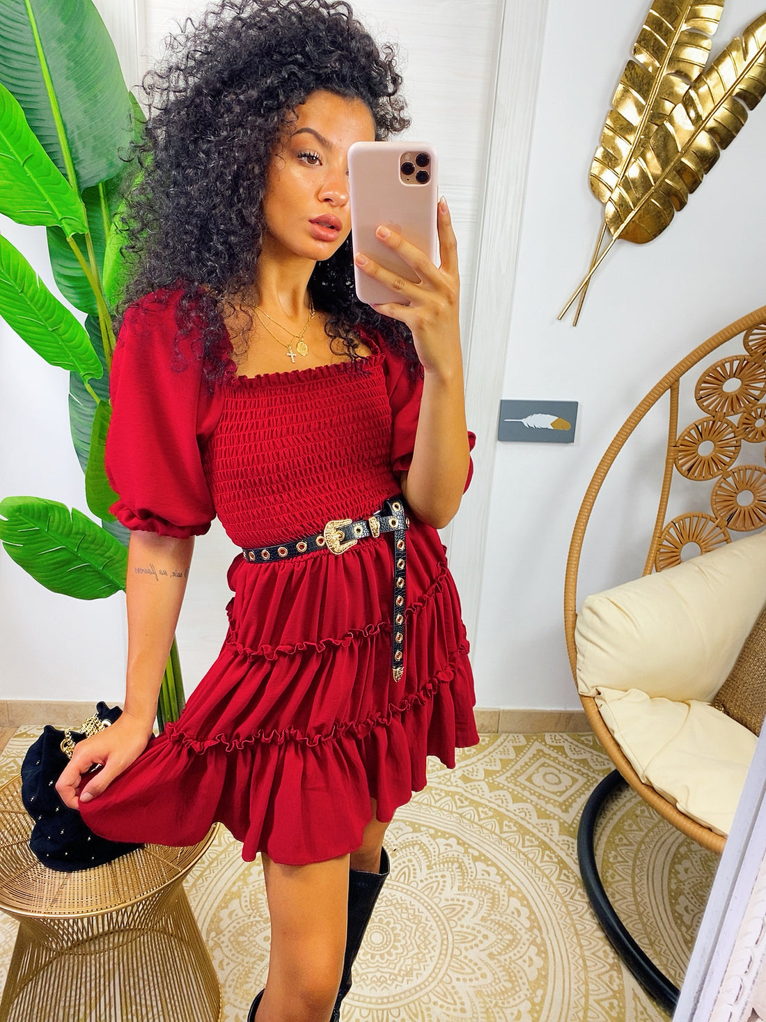 Abito con scollo a barchetta bordeaux - R.a. Boutique 