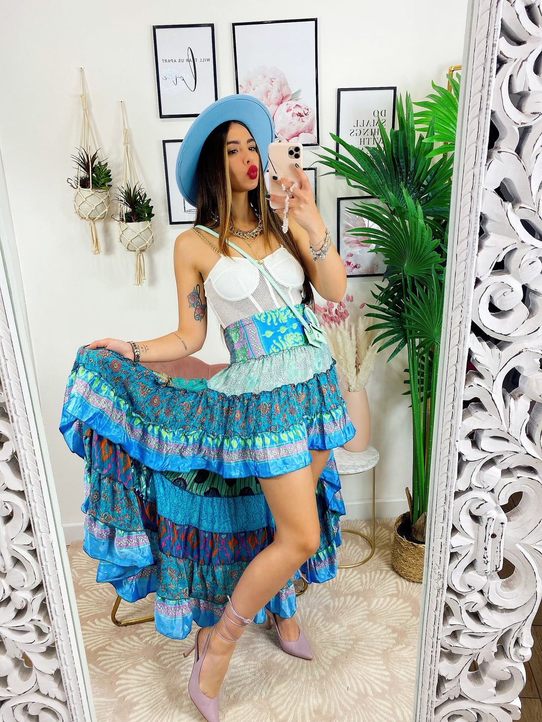 Gonna asimmetrica celeste e Verdeacqua - R.a. Boutique 