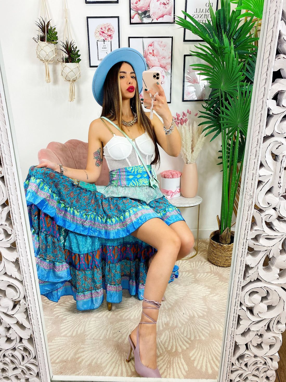 Gonna asimmetrica celeste e Verdeacqua - R.a. Boutique 