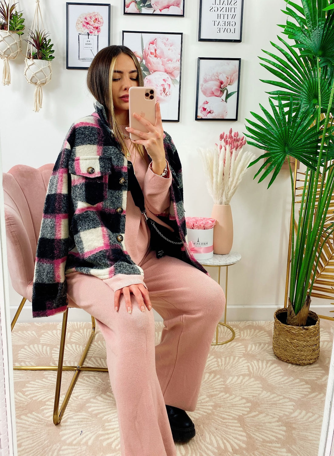 Giacca a quadri Black dettaglio fucsia - R.a. Boutique 