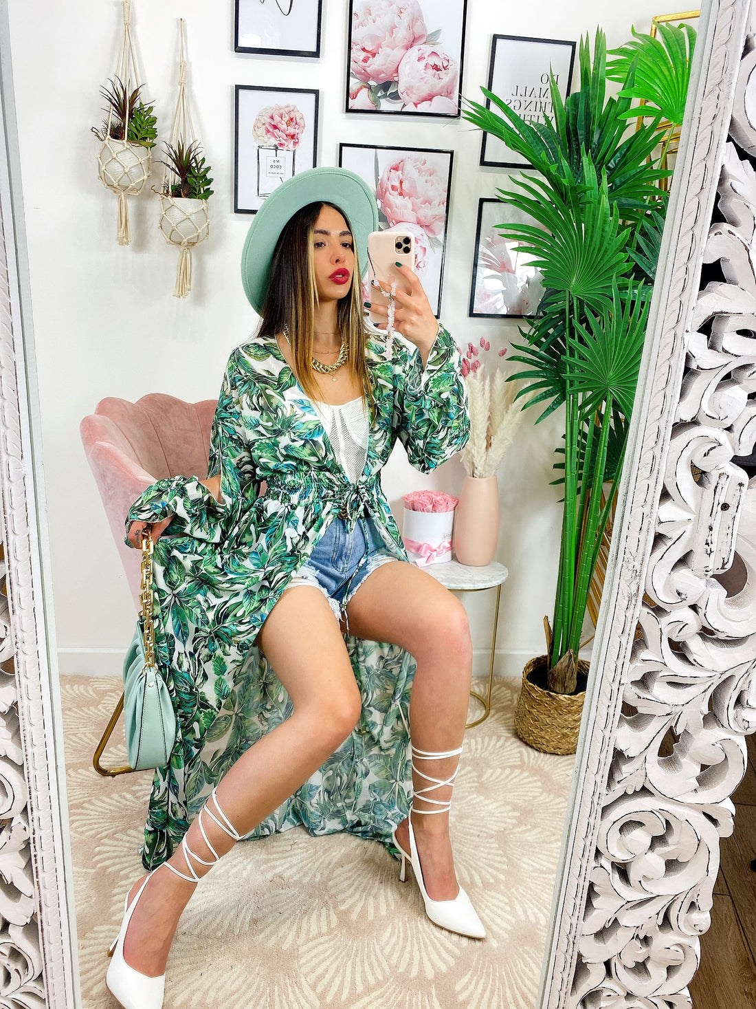 Kimono base floreale verde - R.a. Boutique 