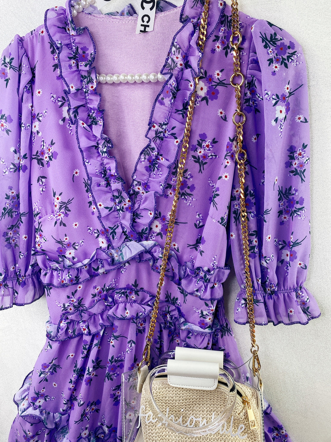 Abito a fiori con balza lilla - R.a. Boutique 