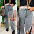 Jeans con maxi spacco grigio - R.a. Boutique 