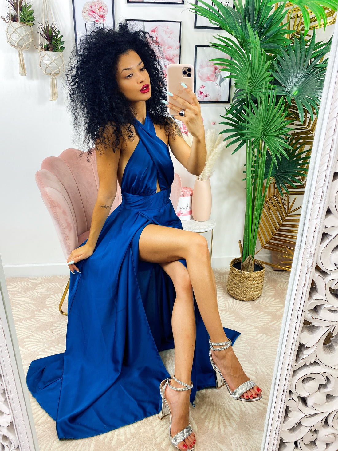 Abito in raso incrociato oceano - R.a. Boutique 