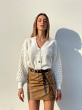 Maglione con onde e bottoni gioiello Bianco - R.a. Boutique 