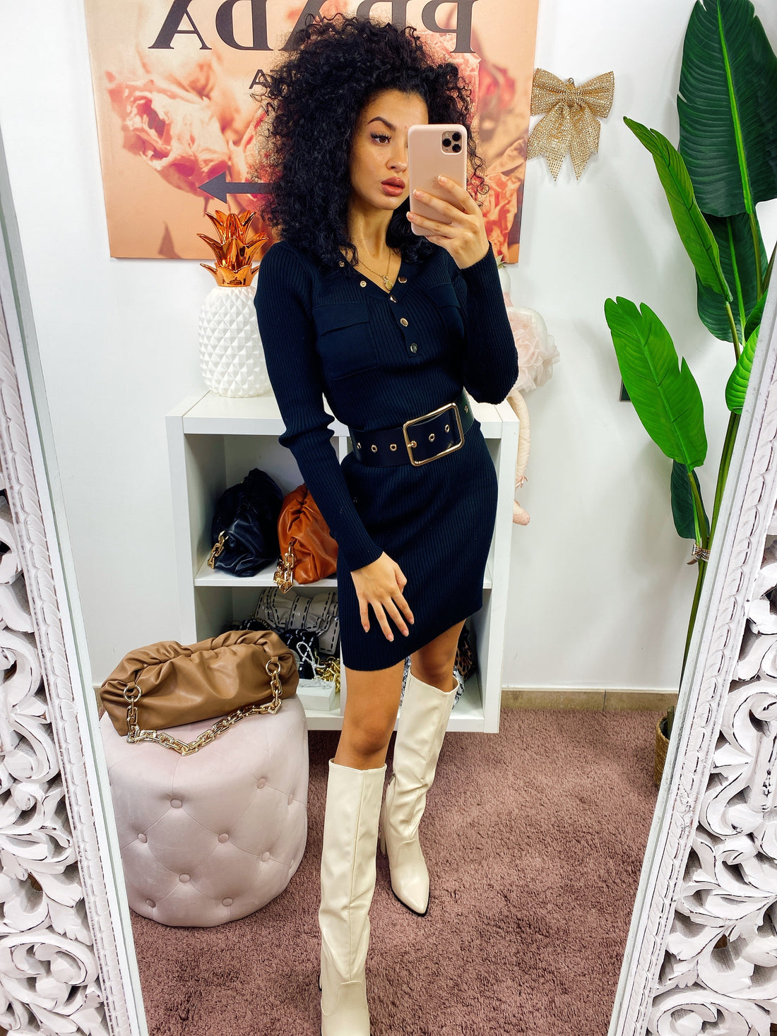 Abito in maglia aderente con bottoni Nero - R.a. Boutique 