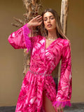 Abito con maxi spacco Fuxia con piume - R.a. Boutique 