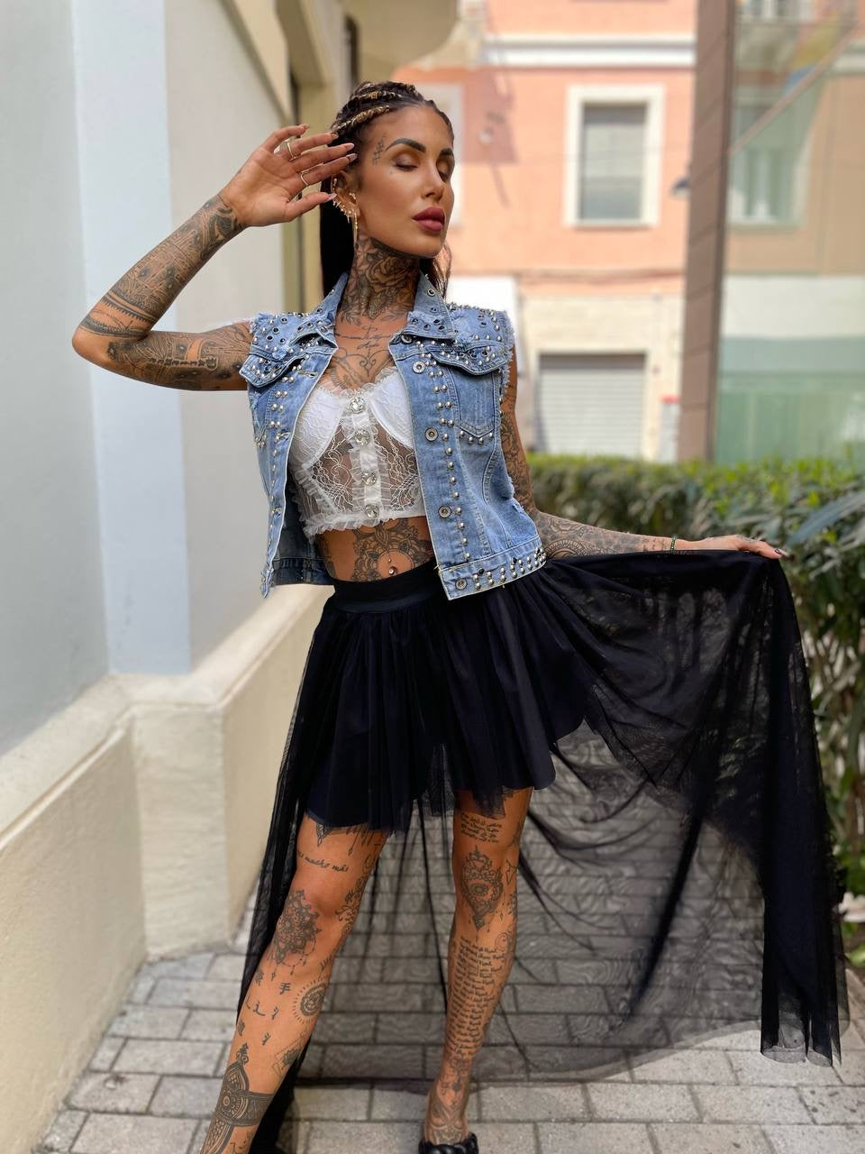 Smanicato di jeans con borchie - R.a. Boutique 