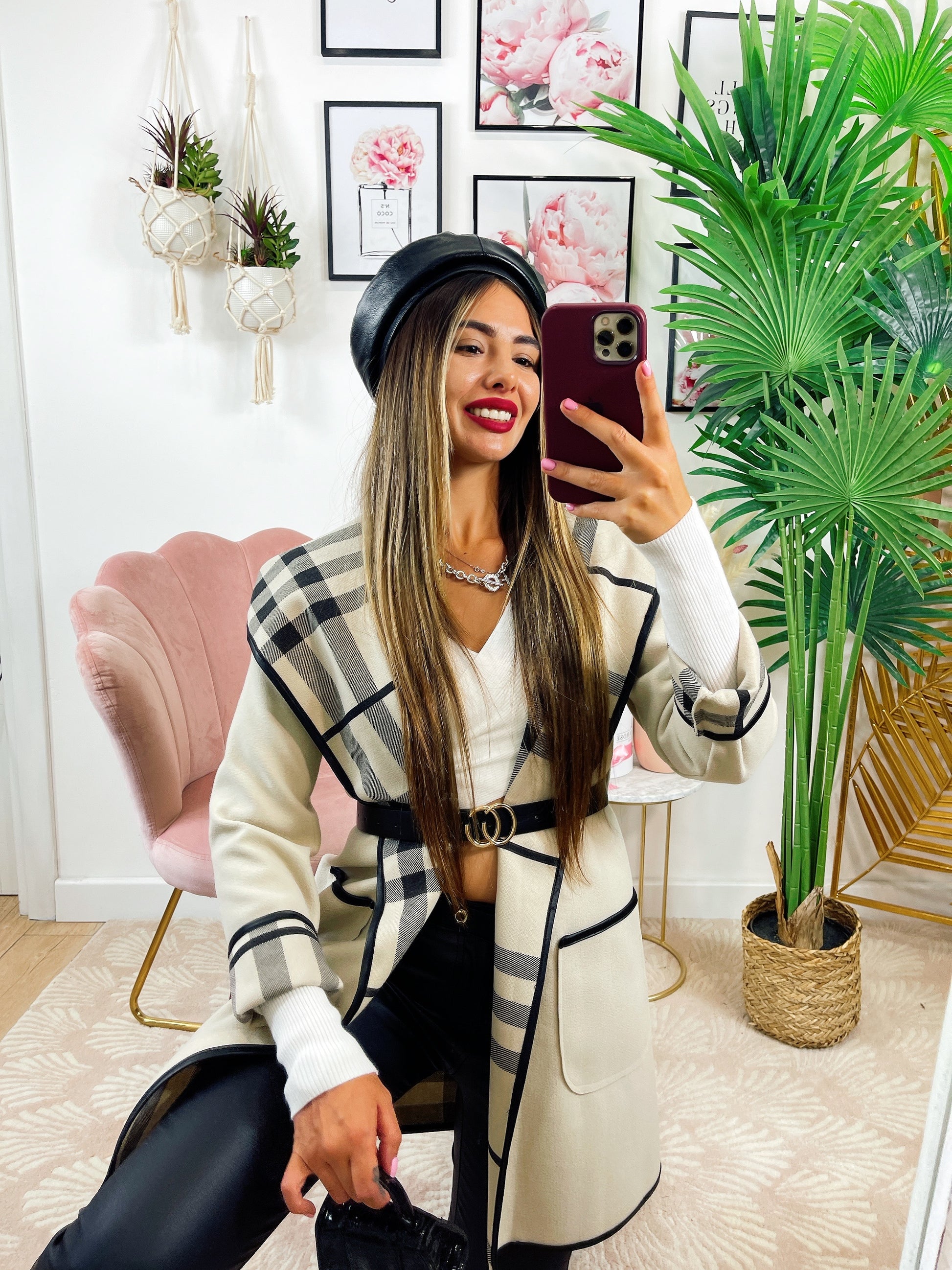 Cappotto check beige con cintura - R.a. Boutique 