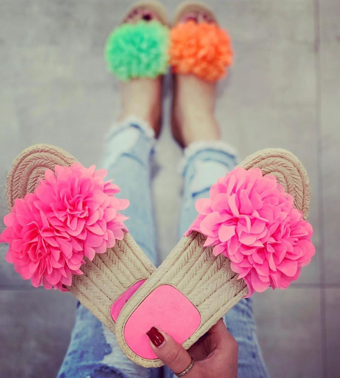 Ciabatte in tulle con fiori fucsia - R.a. Boutique 