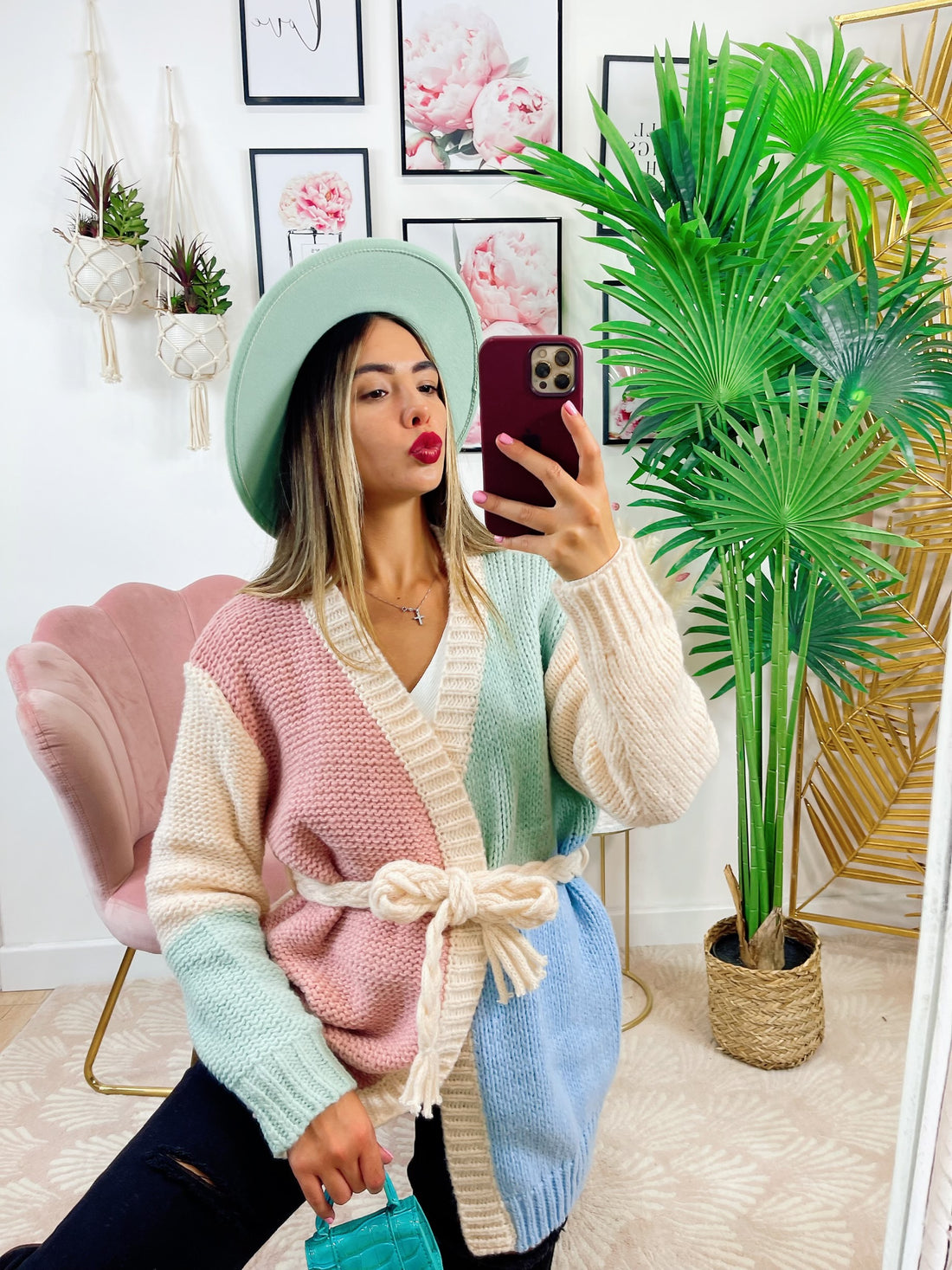 Cardigan Rainbow quality dettaglio celeste - R.a. Boutique 