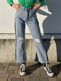 Jeans wide leg con strappi e dettaglio - R.a. Boutique 