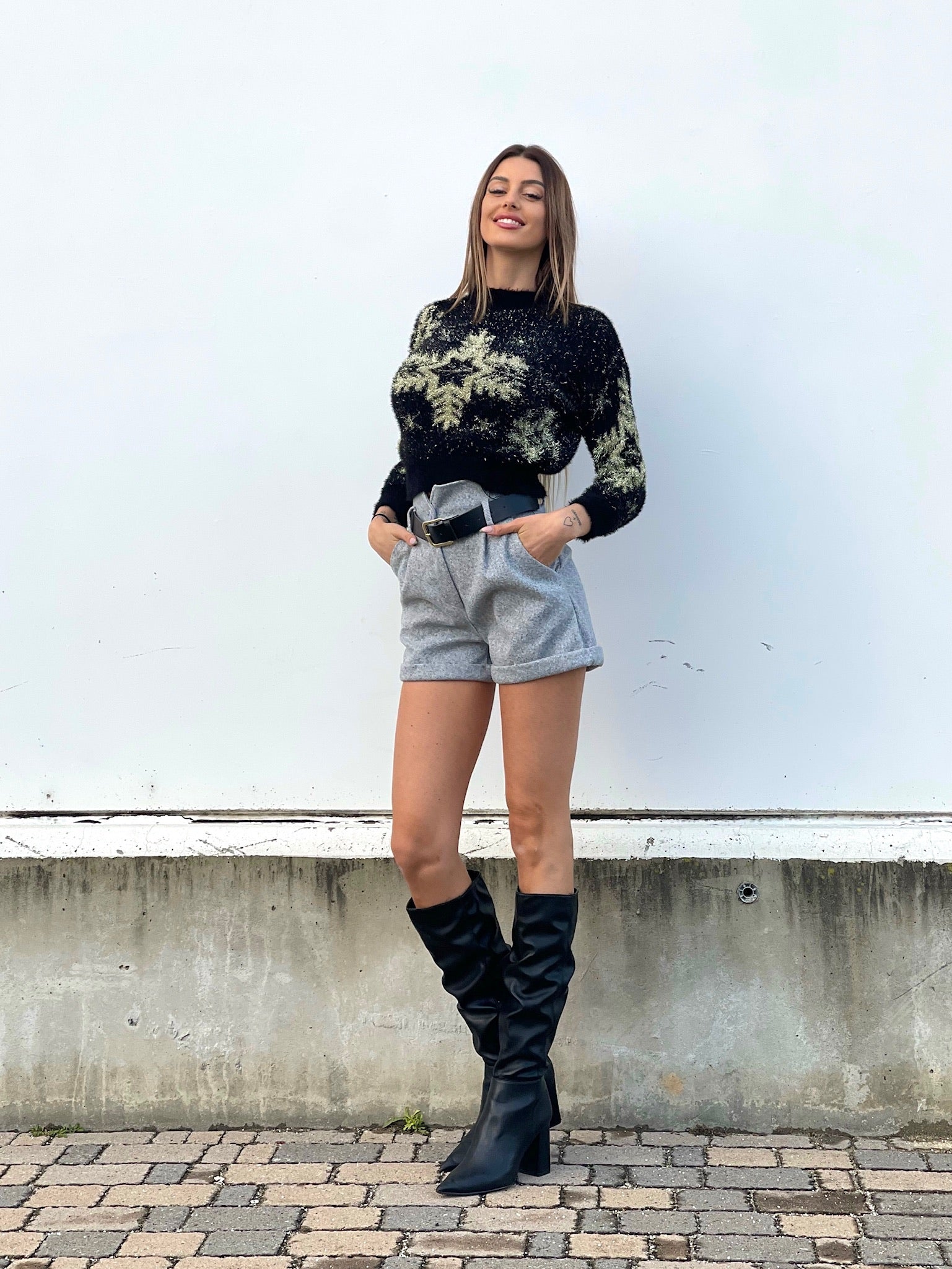 Maglioncino fiocco di neve nero - R.a. Boutique 