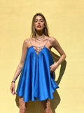 Abito in raso blu elettrico con punto luce - R.a. Boutique 