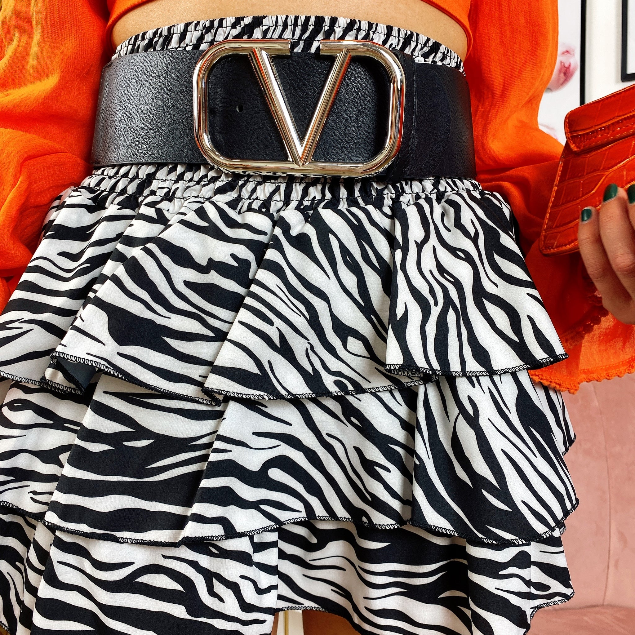 Black and white zebra frilled skirt - Main Image