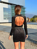 Abito schiena aperta glitter nero - R.a. Boutique 