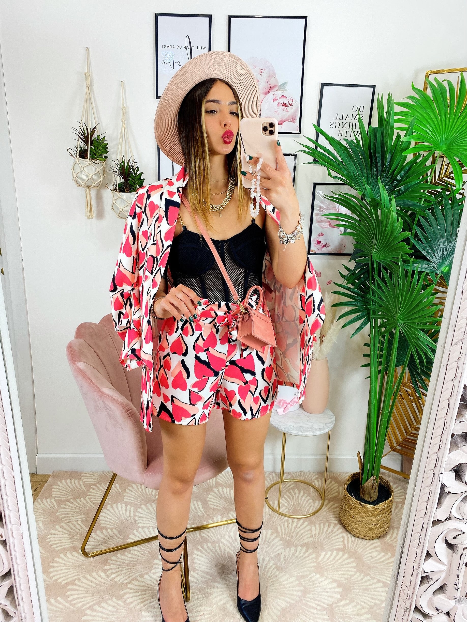 Completo giacca e pantalone cuori Rosa - R.a. Boutique 