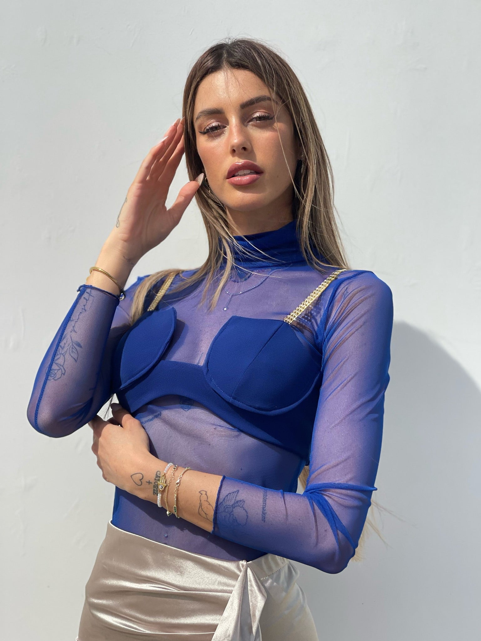 Camicia velata con corpino blu elettrico - R.a. Boutique 